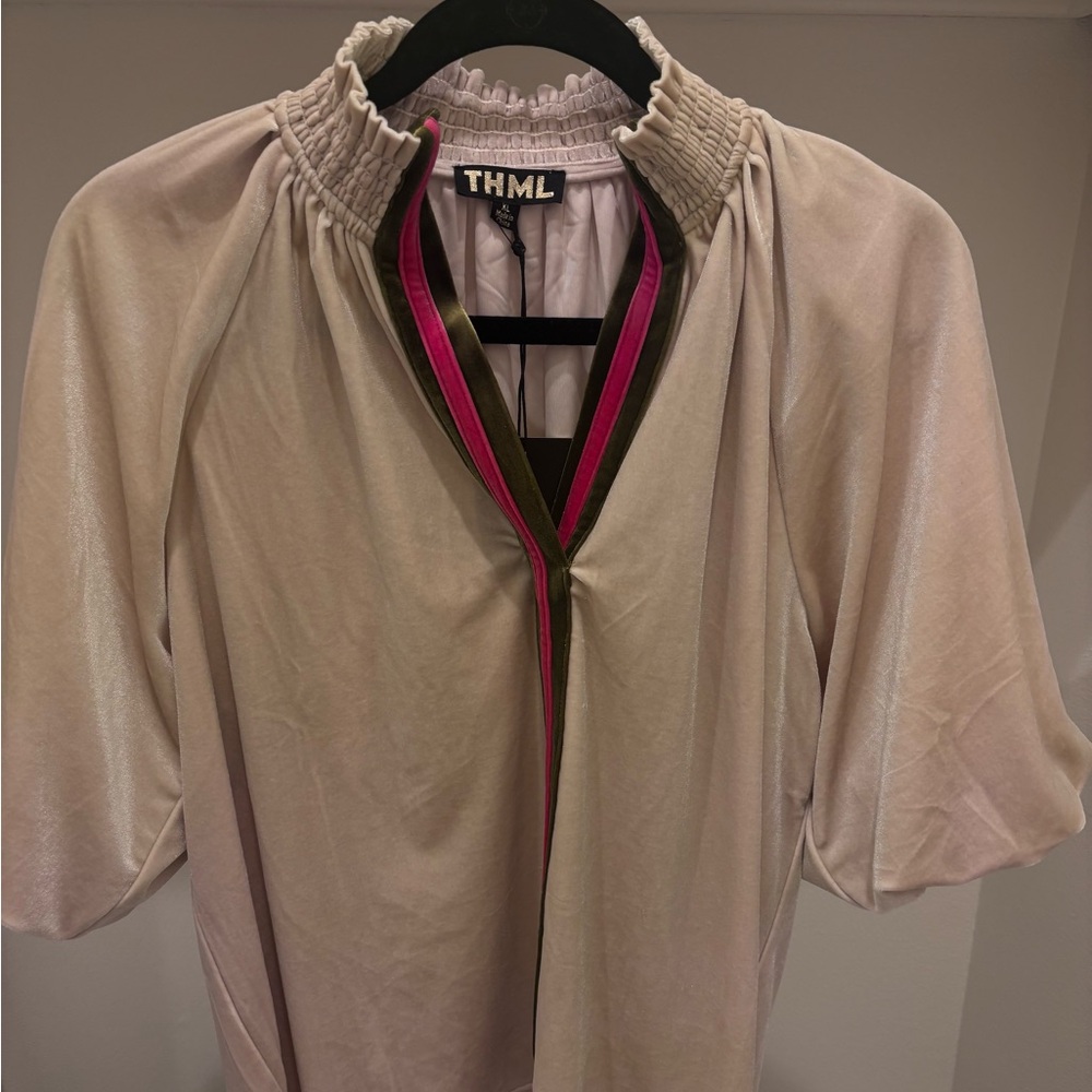 THML Beige Blouse with Pink Accent
